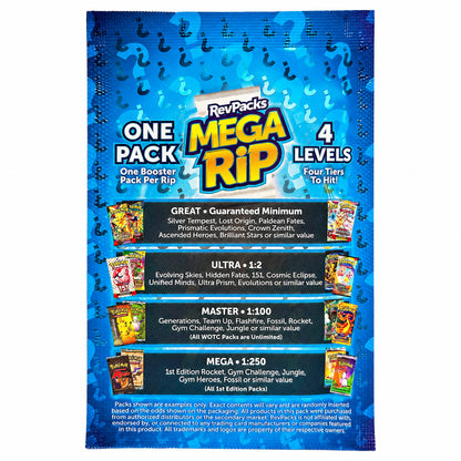 RevPacks Mega Rip – baksiden av pakken med innholdsnivåer, på hvit bakgrunn