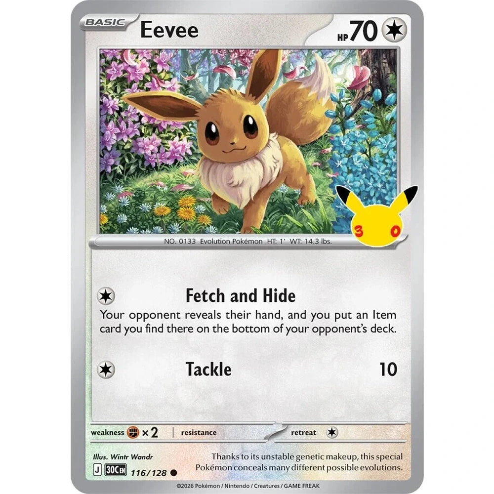 Eevee foil-promokort fra Pokemon 30th Celebration 2-Pack Blister