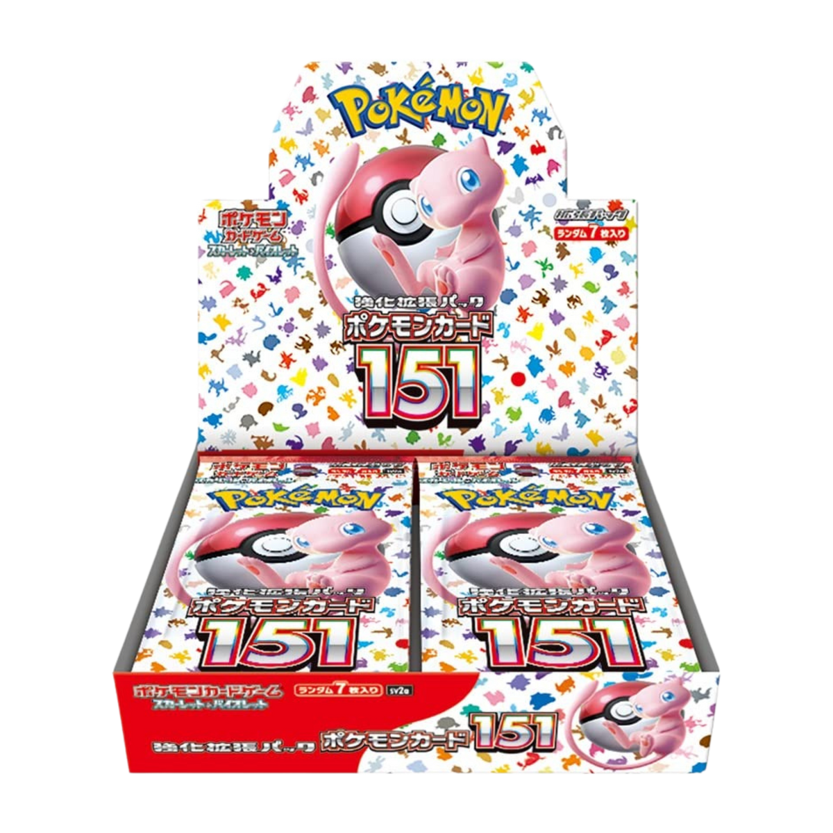 Pokémon Card 151 SV2a japansk boosterboks som åpen displayeske på transparent bakgrunn