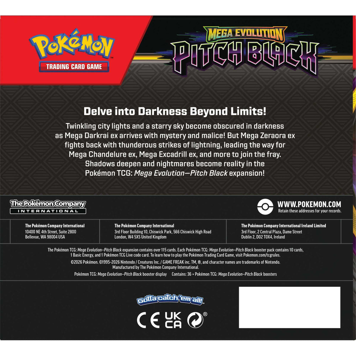 Pokémon TCG Pitch Black engelsk Booster Display Box – bakside