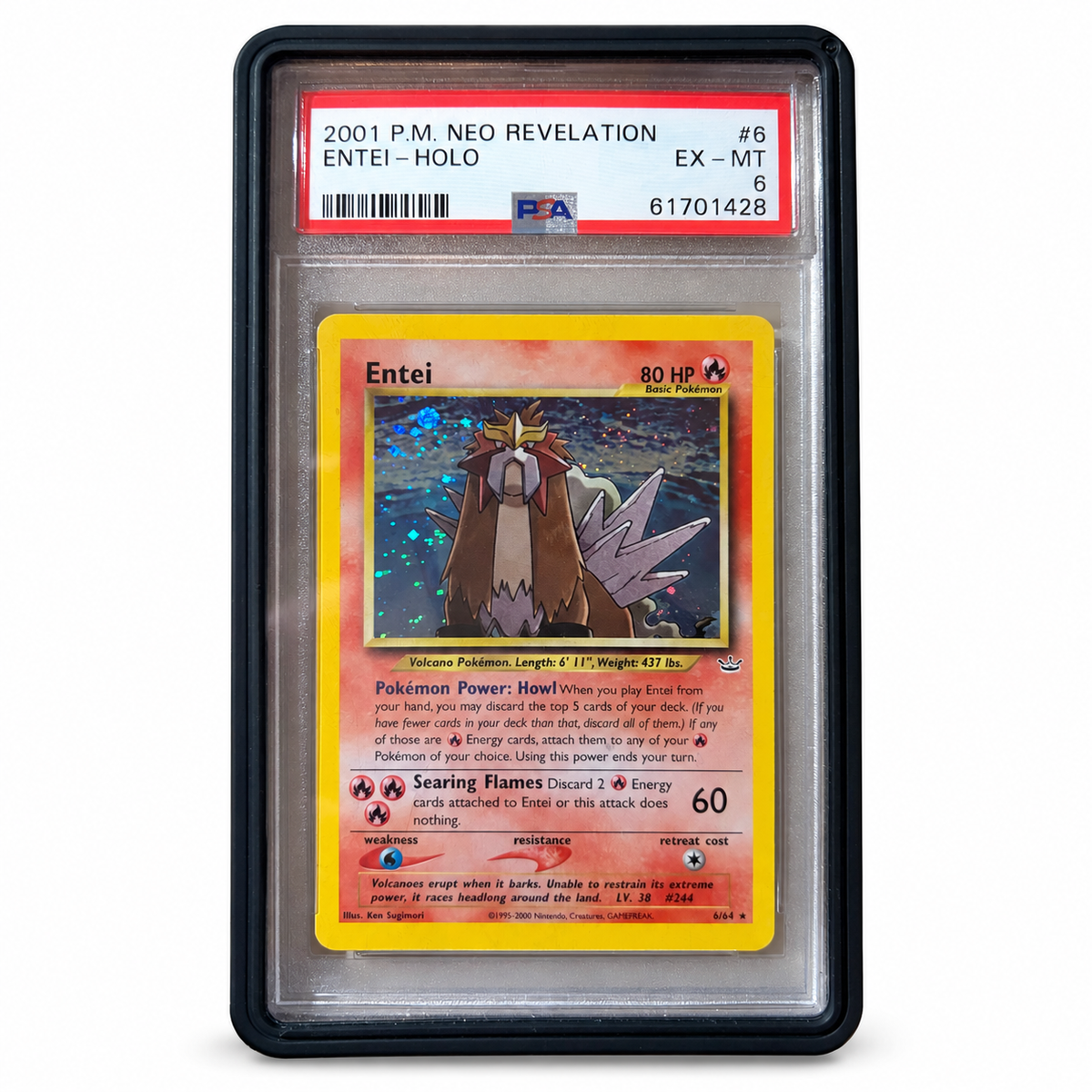Entei Holo 6/64 – Neo Revelation – PSA 6 – forside med ryddet bakgrunn