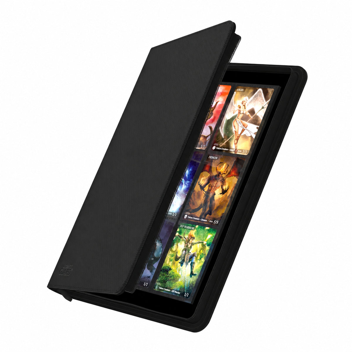 Ultimate Guard Zipfolio 360 Xenoskin svart samleperm fra en ekstra vinkel – hvit bakgrunn